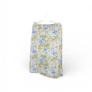 Beige Floral Midi Skirt with Blue Botanical Print